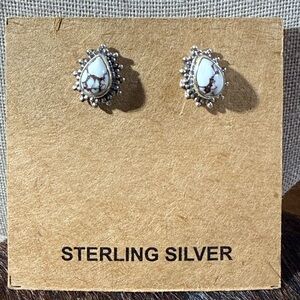 Sterling Silver Brown & White Wildhorse Teardrop Stud Earrings, New